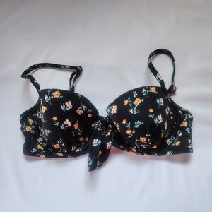 Women's Lightly Lined Tie Front Bikini Top-Shade & Shore-Black Floral 34B